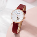 Emporio Armani Gianni T-Bar Mother of Pearl White Dial Red Leather Strap Watch For Women - AR60048