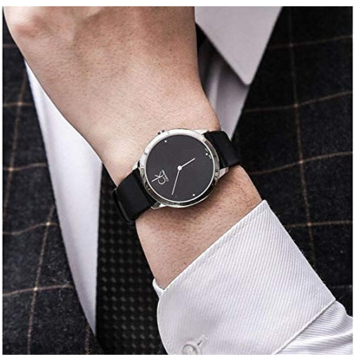 Calvin Klein Minimal Diamonds Black Dial Black Leather Strap Watch for Men - K3M211CS