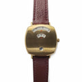 Gucci Grip Quartz Yellow Gold Dial Maroon Leather Strap Watch For Women - YA157405