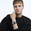 Swarovski Octea Lux Sport Chronograph Black Dial Silver Steel Strap Watch for Women - 5610520