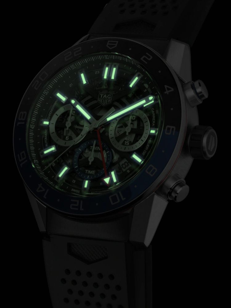 Tag Heuer Carrera Automatic Chronograph Steel & Ceramic Black Dial Black Rubber Strap Watch for Men - CBG2A1Z.FT6157