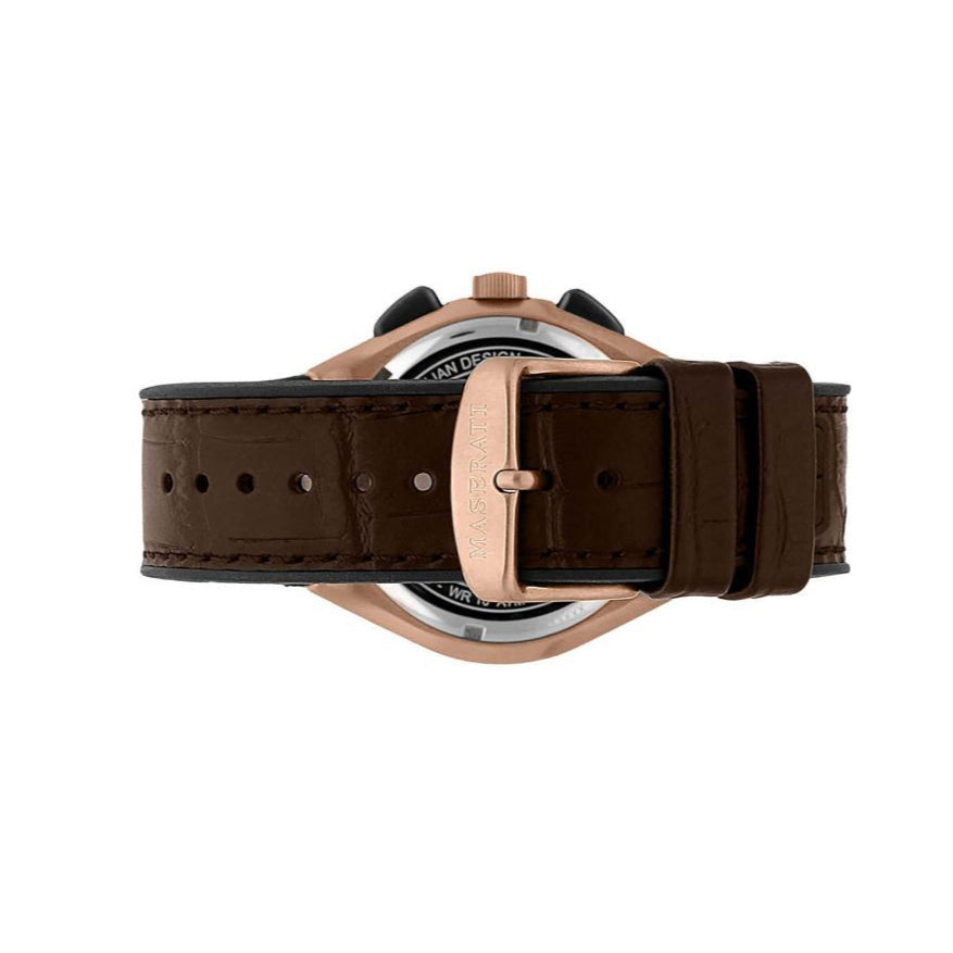Maserati Triconic Chronograph Grey Dial Brown Leather Strap Watch For Men - R8871639003