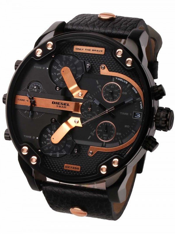 Diesel Mr Daddy 2.0 Chronograph Black Dial Black Leather Strap Watch For Men - DZ7350