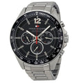 Tommy Hilfiger Luke Chronograph Black Dial Silver Steel Strap Watch for Men - 1791104