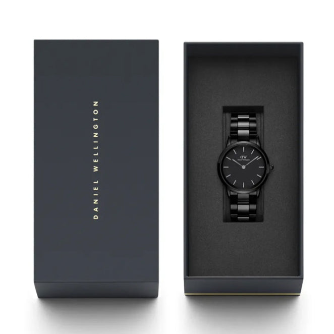 Daniel Wellington Iconic Link Ceramic Black Dial Black Steel Strap Watch For Women - DW00100414