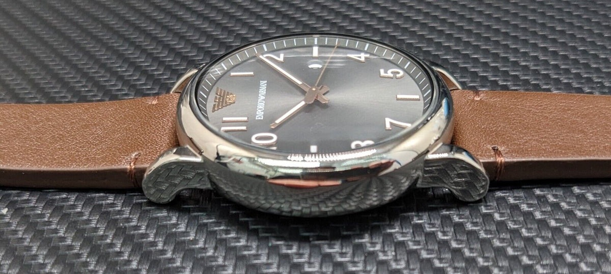 Emporio Armani Luigi Quartz Gray Dial Brown Leather Strap Watch For Men - AR11070