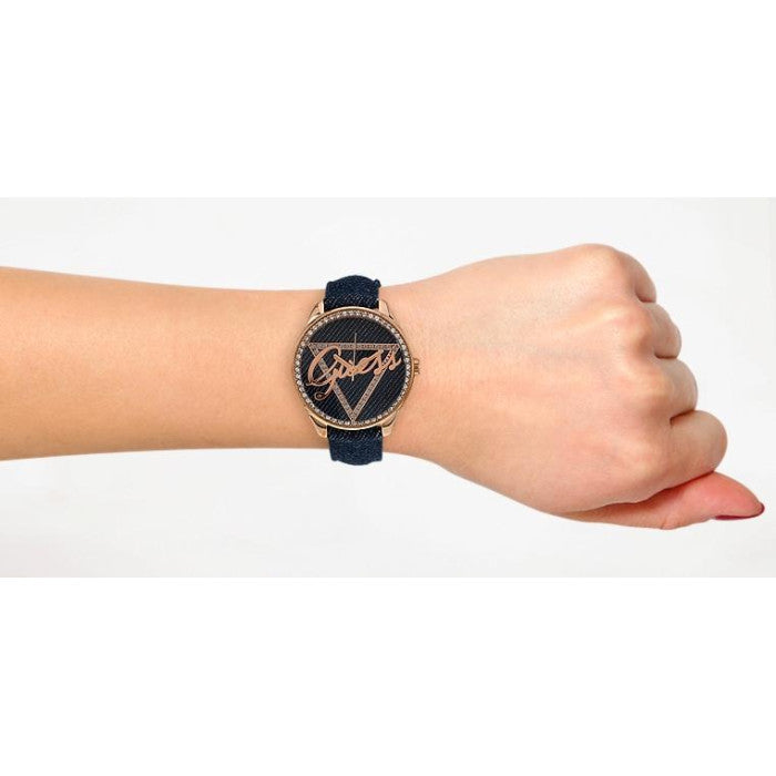 Guess Little Flirt Quartz Blue Dial Blue Leather Strap Watch For Women - W0456L6