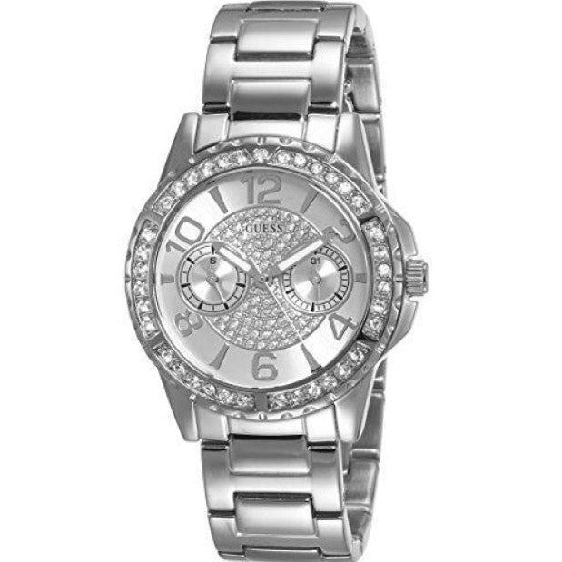 Guess Sassy Multifunction Quartz Silver Dial Silver Steel Strap Watch For Women - W0705L1