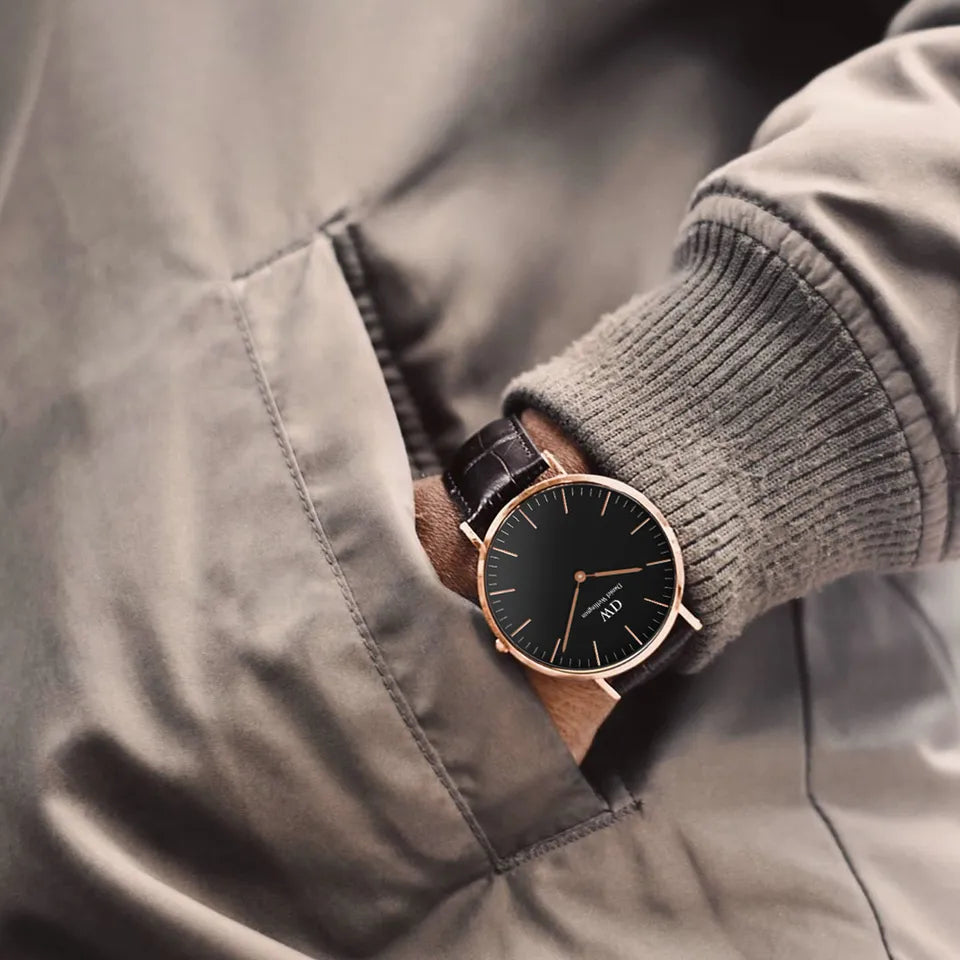 Daniel Wellington Classic York Black Dial Brown Leather Strap Watch For Men - DW00100128