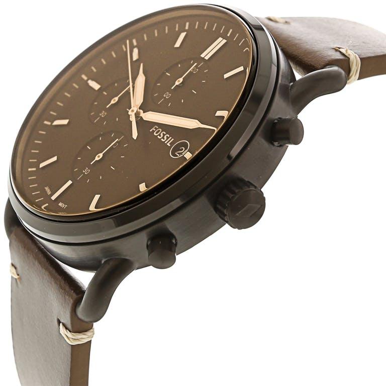Fossil Commuter Chronograph Black Dial Brown Leather Strap Watch for Men - FS5403