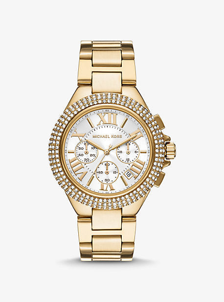 Michael Kors Camille Silver Diamonds Dial Gold Steel Strap Watch for Women - MK5756