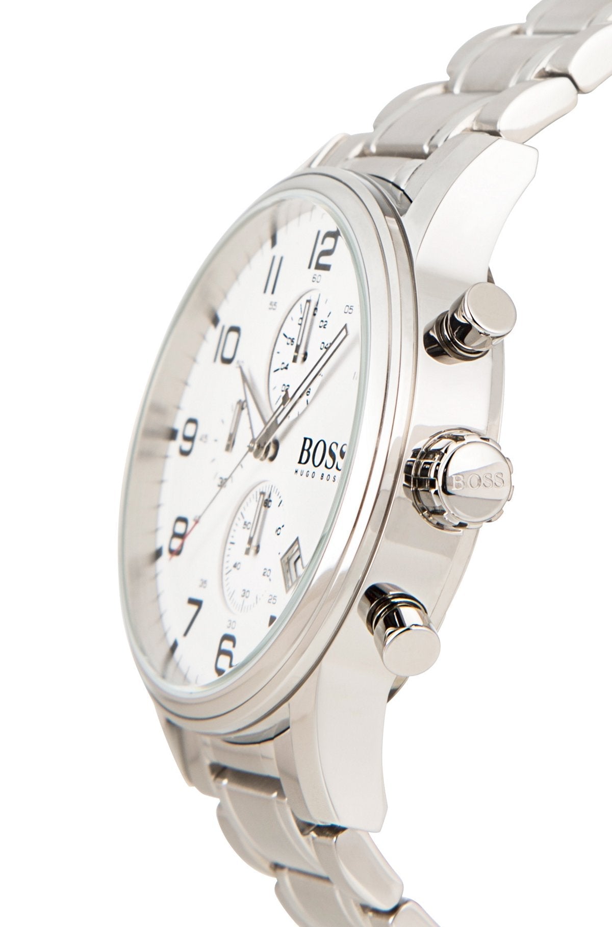 Hugo Boss Aeroliner Chronograph White Dial Silver Steel Strap Watch for Men - 1513182