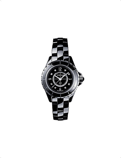 Chanel J12 Diamonds Black Dial Black Steel Strap Watch for Women - J12 H2569