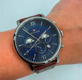 Tommy Hilfiger Evan Chronograph Blue Dial Brown Leather Strap Watch for Men - 1710393