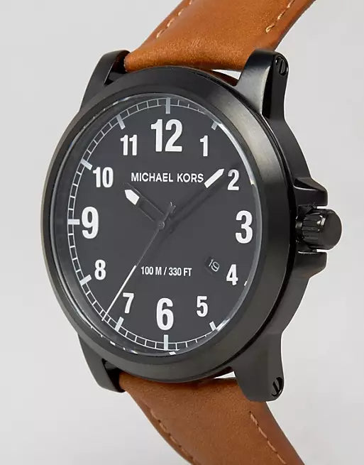 Michael Kors Paxton Analog Black Dial Brown Rubber Strap Watch For Men - MK8502