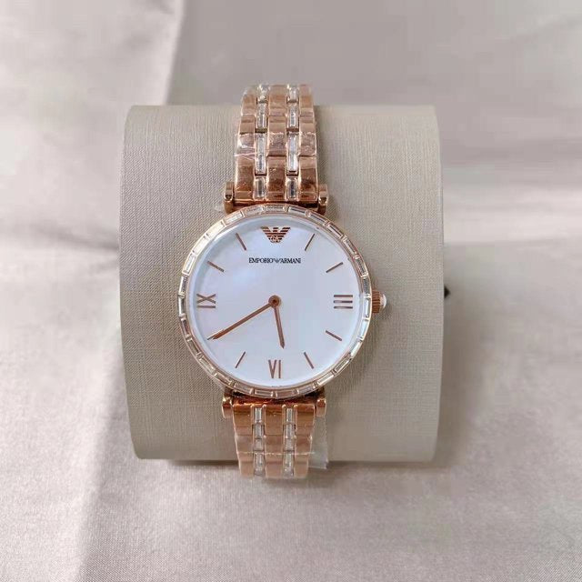 Emporio Armani Gianni T-Bar Mother of Pearl White Dial Two Tone Steel Watch for Women - AR11294
