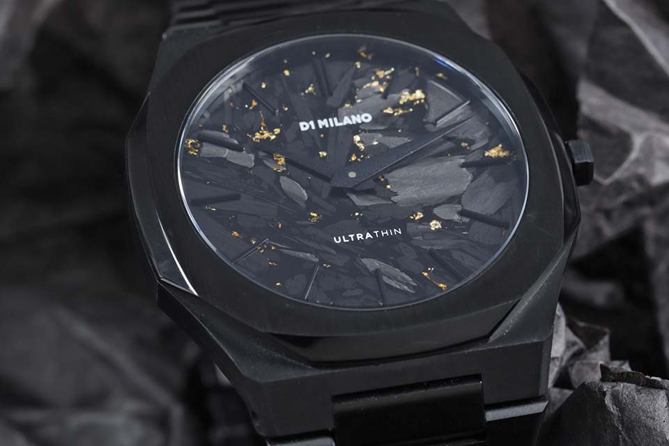 D1 Milano Ultra Thin Two Tone Black Steel Strap Watch for Men - D1-UTBJ31