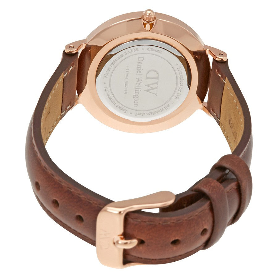 Daniel Wellington Classy St Mawes White Dial Brown Leather Strap Watch For Women - DW00100075