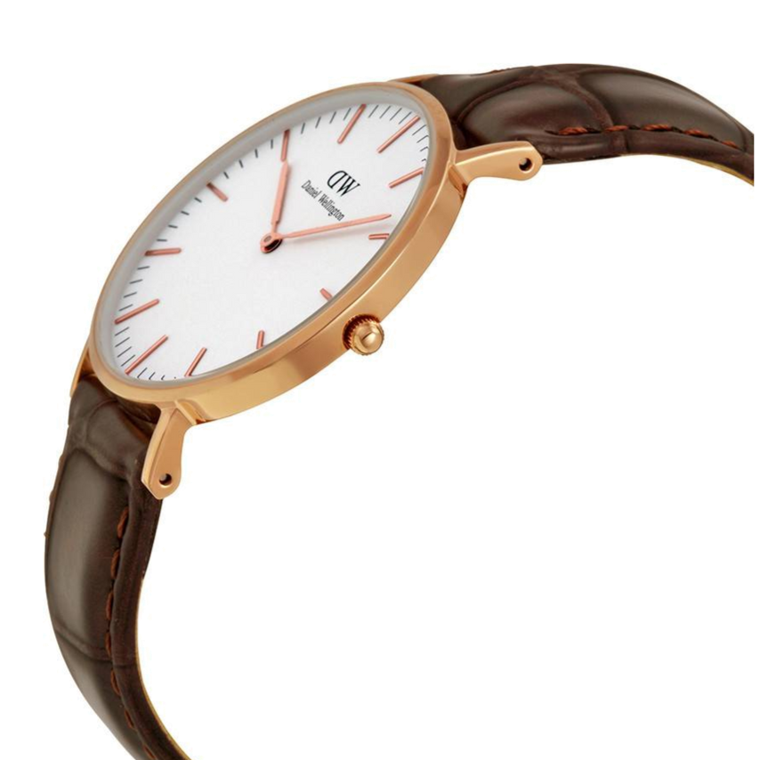 Daniel Wellington Classic York White Dial Brown Leather Strap Watch For Women - DW00100038