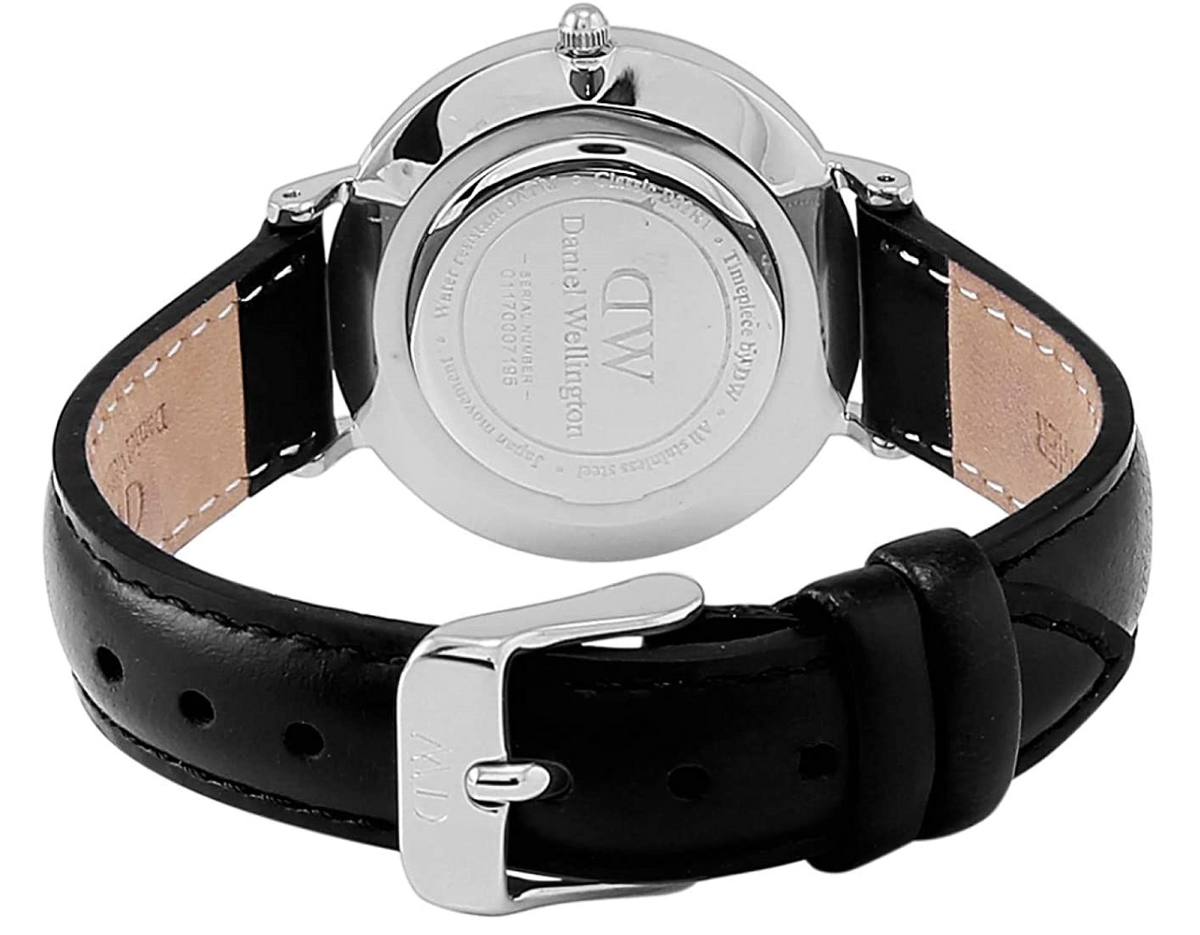 Daniel Wellington Classy Sheffield White Dial Black Leather Strap Watch For Women - DW00100080