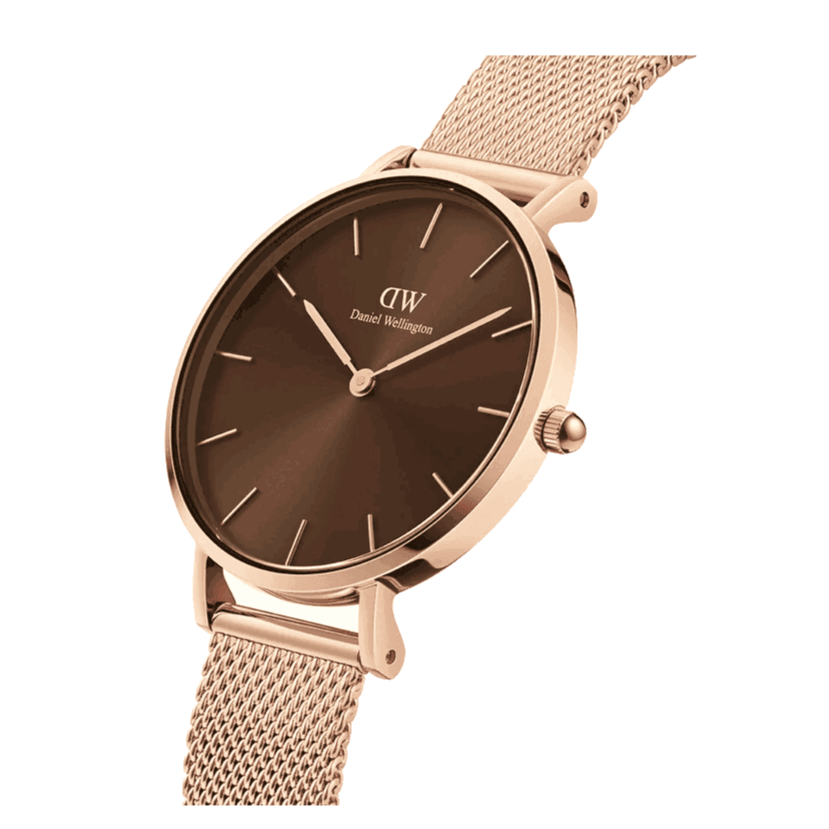 Daniel Wellington Petite Melrose Brown Dial Rose Gold Mesh Strap Watch For Women - DW00100477