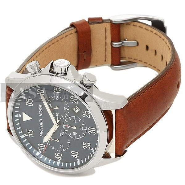 Michael Kors Gage Chronograph Blue Dial Brown Leather Strap Watch For Men - MK8362