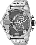 Diesel Little Daddy Chronograph Black Dial Silver Steel Strap Watch For Men - DZ7259