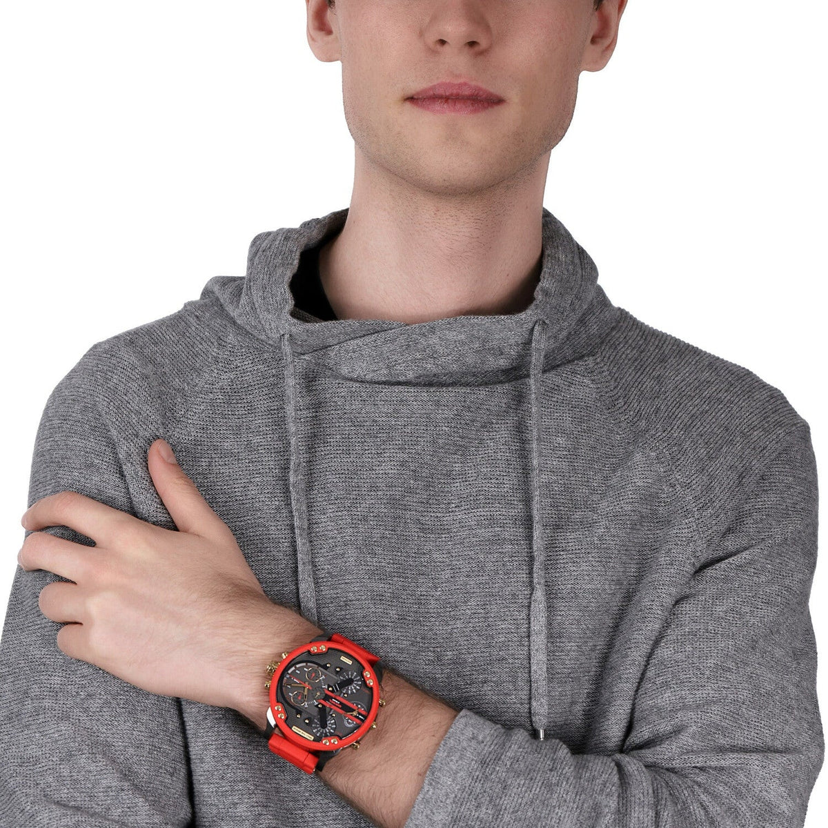 Diesel Mr Daddy 2.0 Chronograph Grey Dial Red Rubber Strap Watch For Men - DZ7430