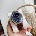 Movado Heritage Moonphase Blue Dial Brown Leather Strap Watch For Women - 3650009