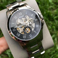 Fossil Grant Skeleton Black Dial Silver Steel Strap Watch for Men - ME3055