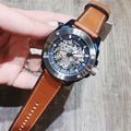 Fossil Modern Machine Automatic Skeleton Silver Dial Brown Leather Strap Watch for Men - ME3135