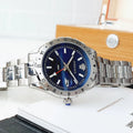 Versace Hellenyium GMT Blue Dial Silver Steel Strap Watch for Men - V11010015