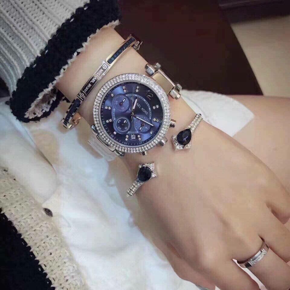Michael Kors Parker Chronograph Blue Dial Silver Steel Strap Watch for Women - MK6117