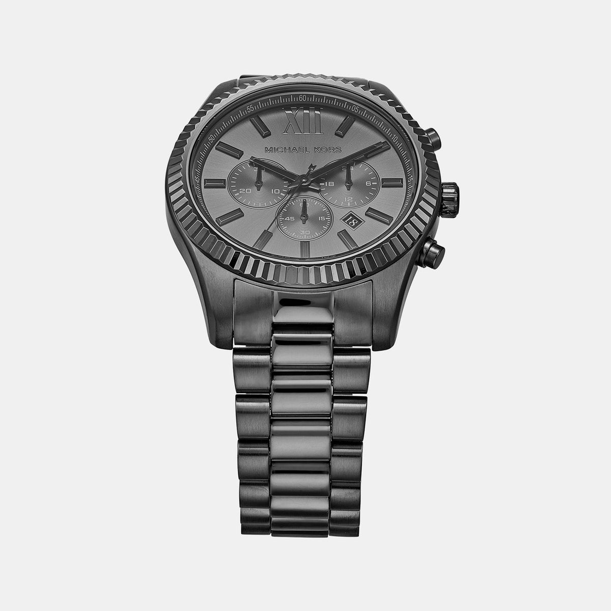 Michael Kors Lexington Chronograph Black Dial Black Steel Strap Watch for Men - MK9154