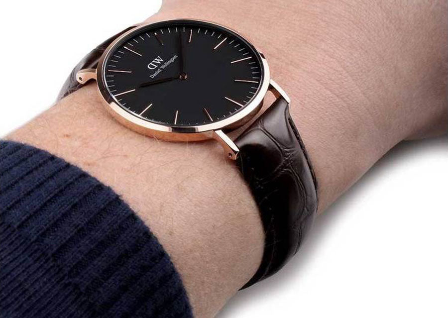 Daniel Wellington Classic York Black Dial Brown Leather Strap Watch For Women - DW00100140