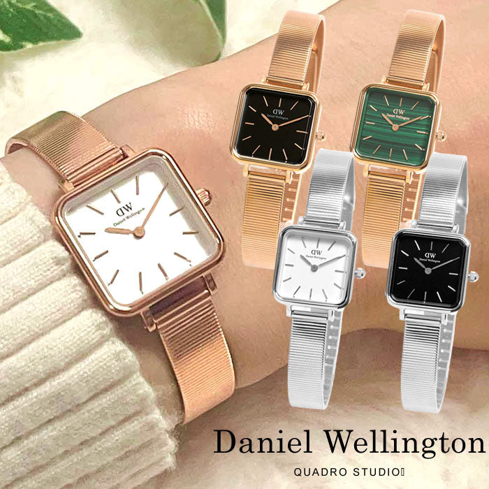 Daniel Wellington Quadro Studio White Dial Rose Gold Mesh Strap Watch For Women - DW00100517