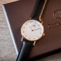 Daniel Wellington Classy Sheffield White Dial Black Leather Strap Watch For Women - DW00100060