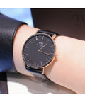 Daniel Wellington Classic Reading Black Dial Black Leather Strap Watch For Men - DW00100129