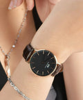 Daniel Wellington Classic York Black Dial Brown Leather Strap Watch For Women - DW00100140