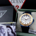 Guess Force Multi Function White Dial Blue Leather Strap Watch For Men - W0674G7