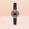 Emporio Armani Rosa Two Hand Black Dial Black Leather Strap Watch For Women - AR11493
