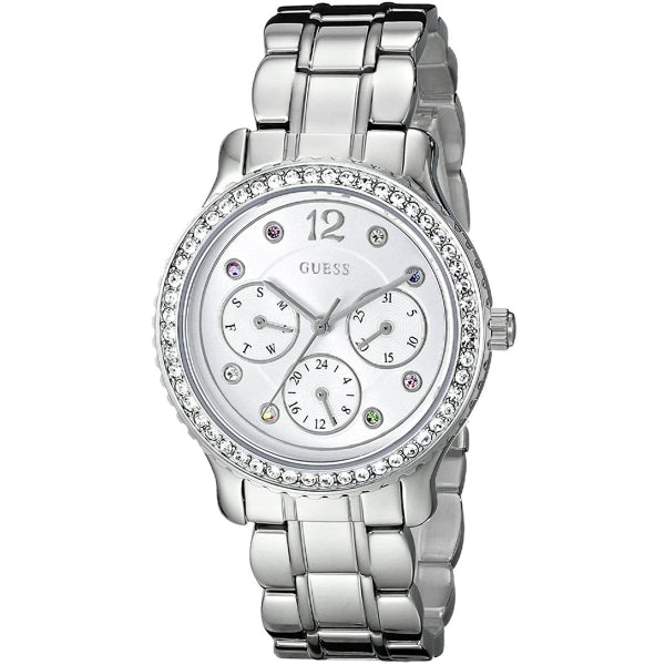 Guess Enchanting Diamonds Silver Dial Silver Steel Strap Watch for Women - W0305L1
