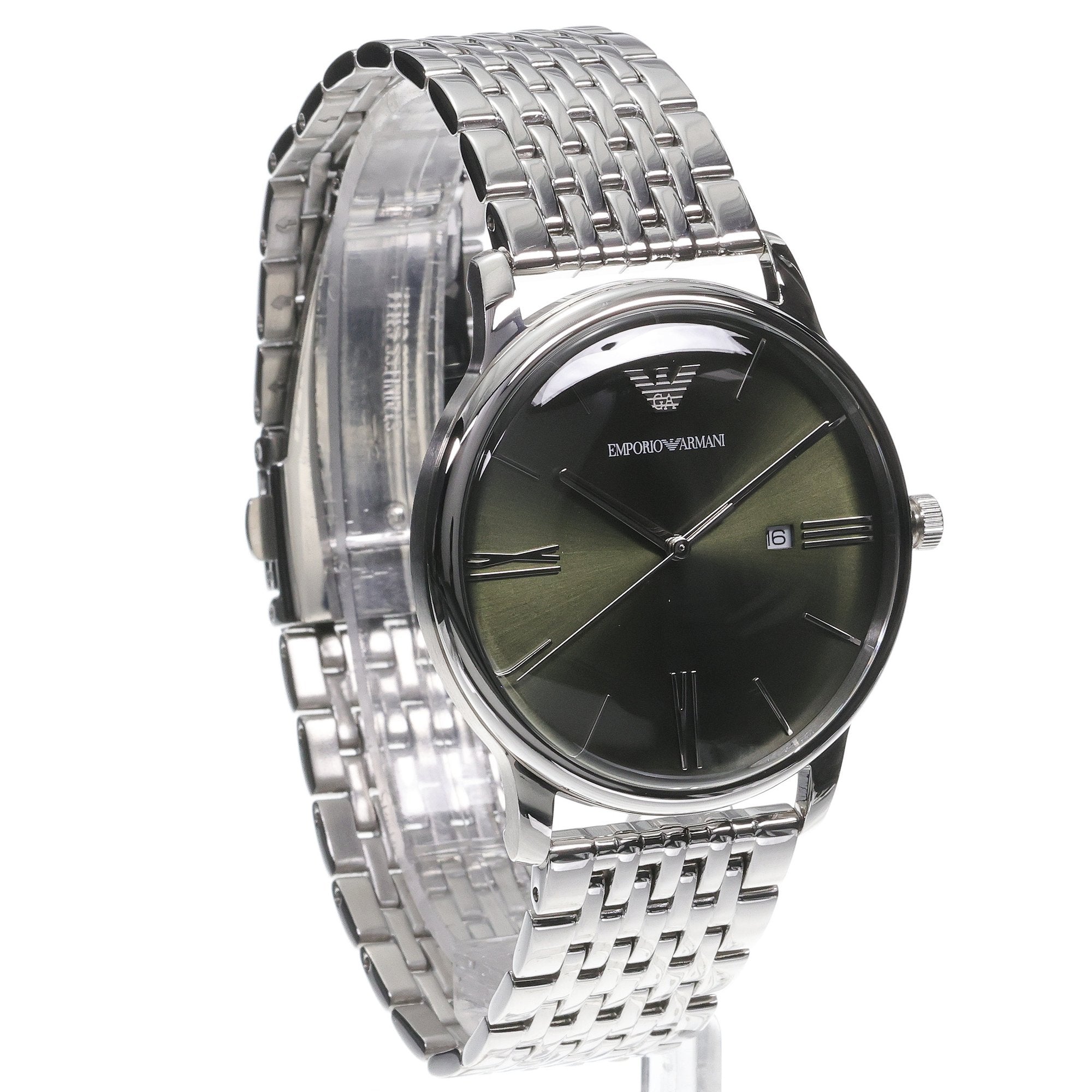Emporio Armani Minimalist Green Dial Silver Steel Strap Watch for Men - AR11644