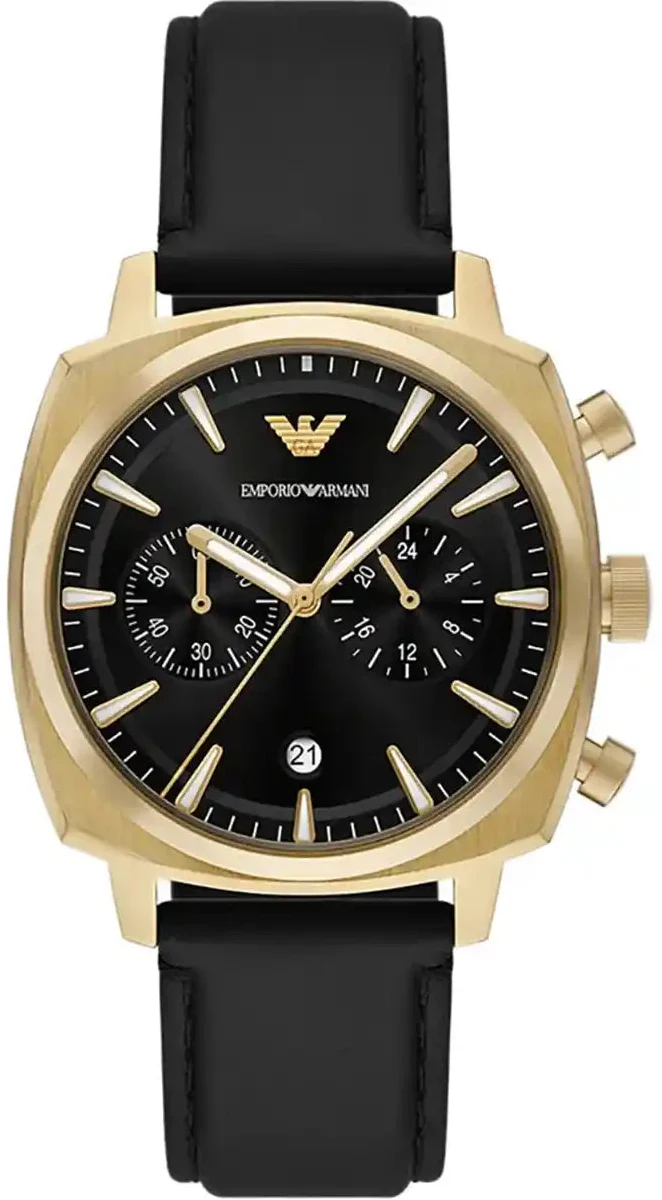 Emporio Armani Ruggero Chronograph Black Dial Black Leather Strap Watch for Men - AR11690
