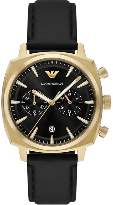 Emporio Armani Ruggero Chronograph Black Dial Black Leather Strap Watch for Men - AR11690