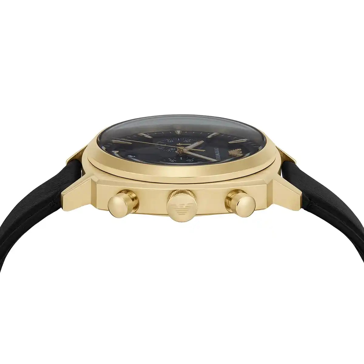 Emporio Armani Ruggero Chronograph Black Dial Black Leather Strap Watch for Men - AR11690