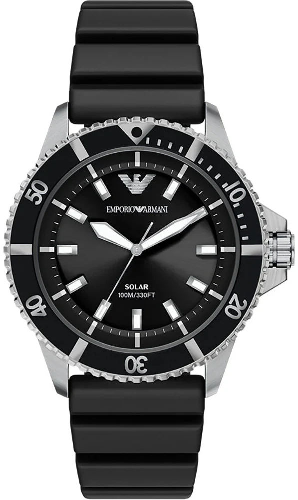 Emporio Armani World Explorer Solar Black Dial Black Silicone Strap Watch for Men - AR11788