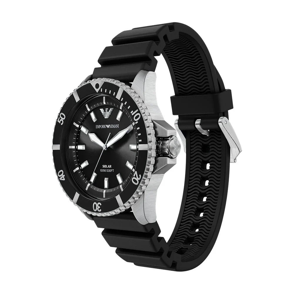 Emporio Armani World Explorer Solar Black Dial Black Silicone Strap Watch for Men - AR11788