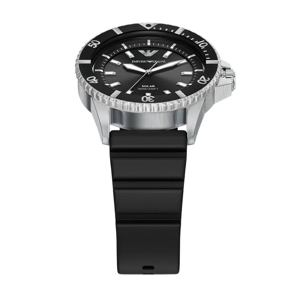 Emporio Armani World Explorer Solar Black Dial Black Silicone Strap Watch for Men - AR11788