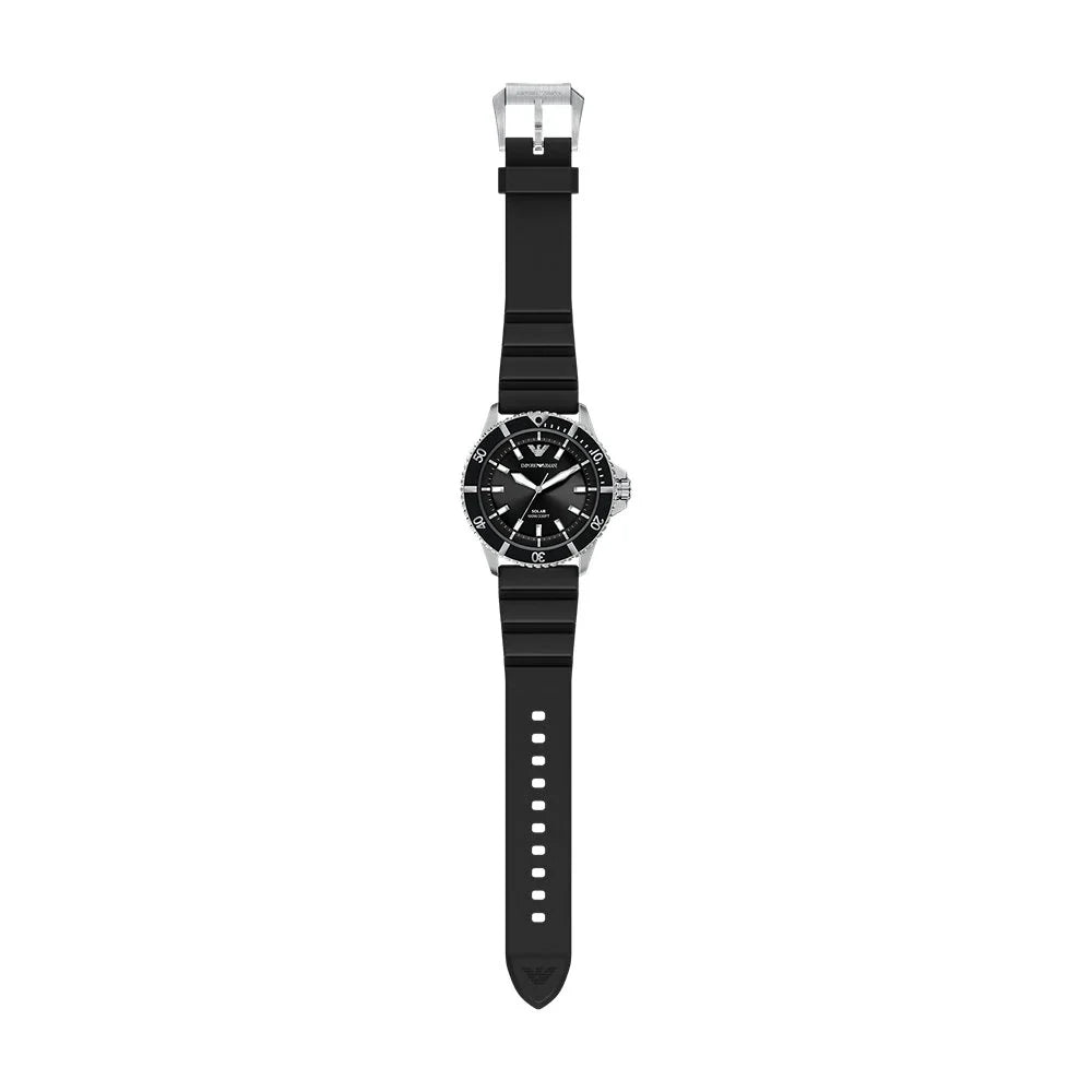 Emporio Armani World Explorer Solar Black Dial Black Silicone Strap Watch for Men - AR11788